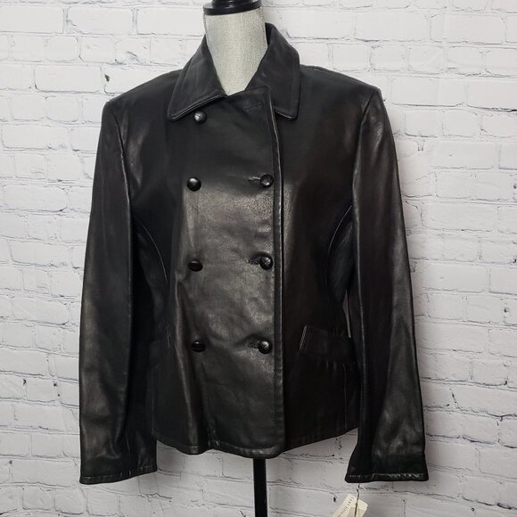 Anne Klein II 100% Leather Double Breasted Jacket size 14 new with tags - Picture 1 of 9